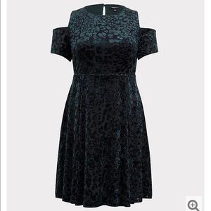 TORRID green velvet cold shoulder dress